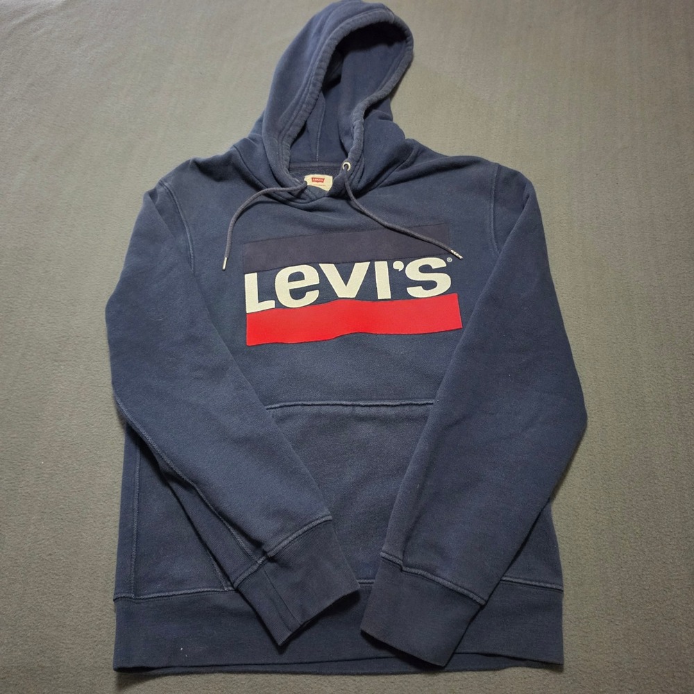 Levis Mens Navy Blue Graphic Logo Pullover Hoodie Sweatshirt Size S - Picture 1 of 10